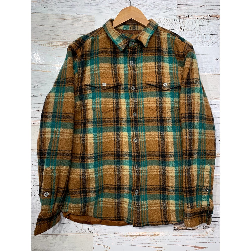 Prana Wool Blend Plaid Flannel Zip Button Shirt Large (medium)